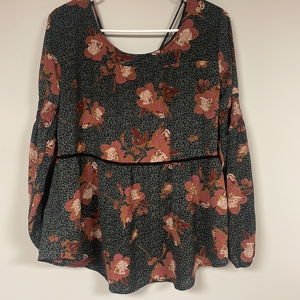 Knox Rose Blouse Long Sleeve Women Floral Top Black/Gray Boho Shirt Casual, M - Picture 3 of 10